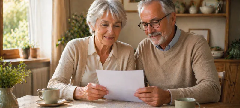 Couple de seniors consultant un document sur les aides financières